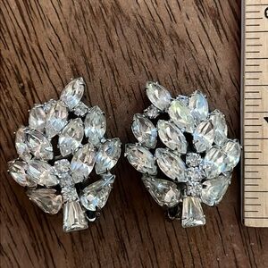 Vintage WEISS Rhinestone Peacock Clip-on Earrings 1950s wedding black tie